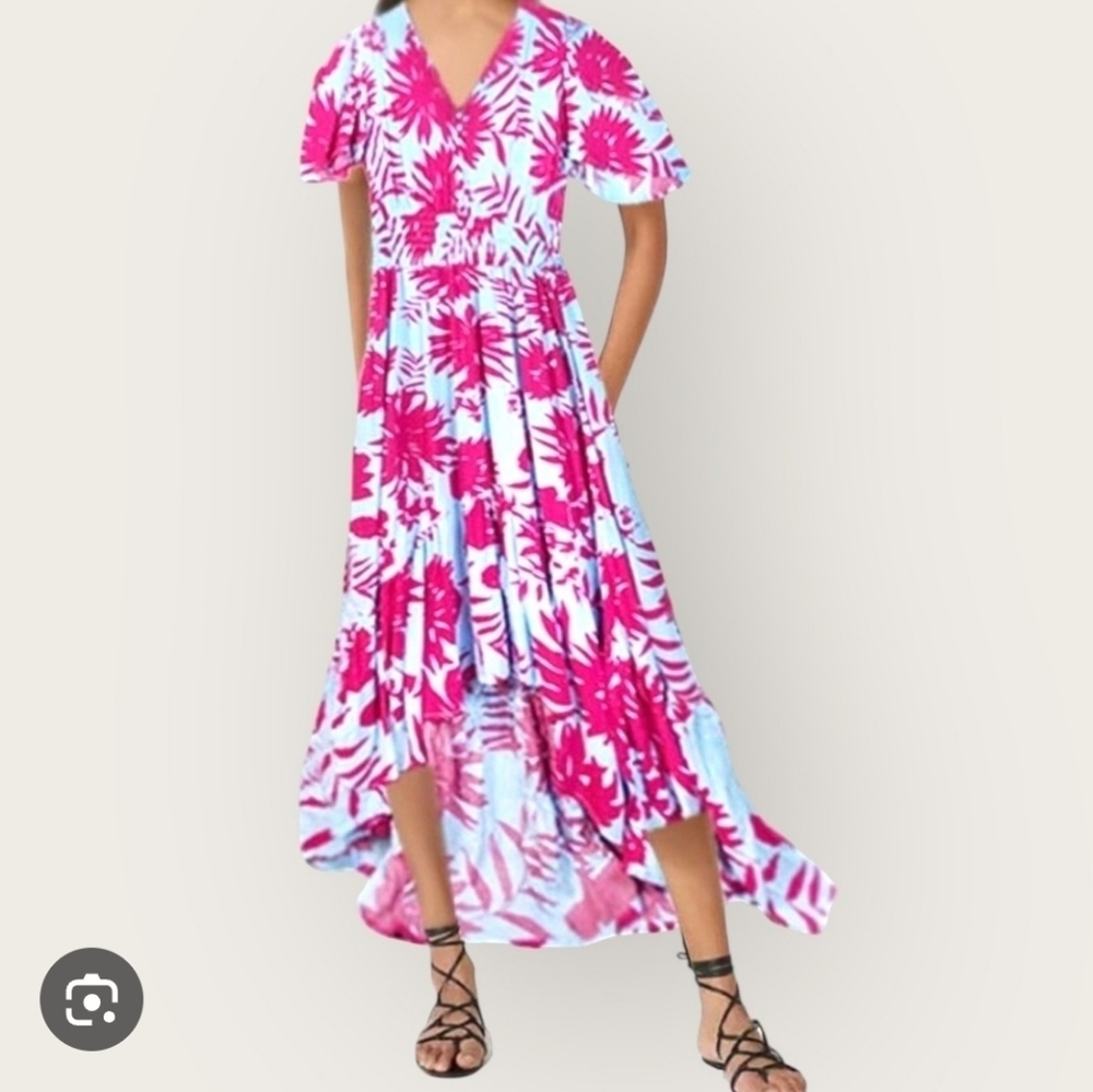 NWT Abel The Label Morning Star Hawaiian Floral Dress High Low Flutter Medium